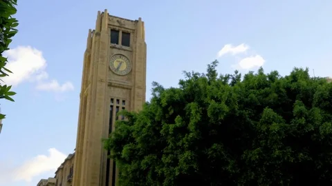 Tilt shot, Clock tower in nejme square Stock Footage 74975340