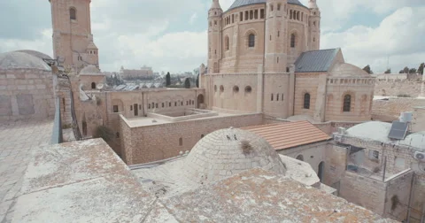 Tilt up shot of the Dormition abbey in Jerusalem Stock Footage 63526174