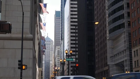 Tilt Shot Empty Streets of Downtown Chicago During the COVID-19 Pandemic Stock Footage 128602234