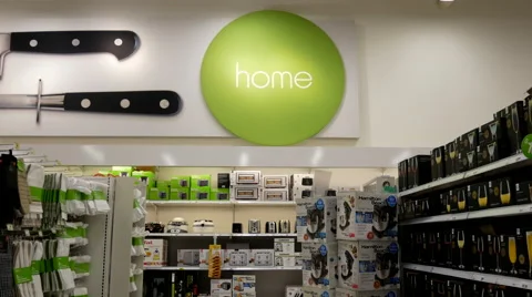 Tilt shot of kitchenware product corridor in Superstore Stock Footage 68603730