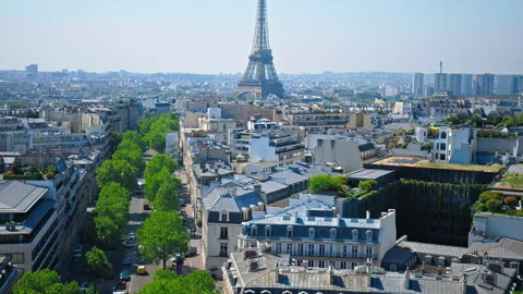 Tilt shot of the panoramic view of Paris from above. Stock Footage 245453816