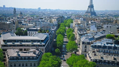 Tilt shot of the panoramic view of Paris from above. Stock Footage 245453917