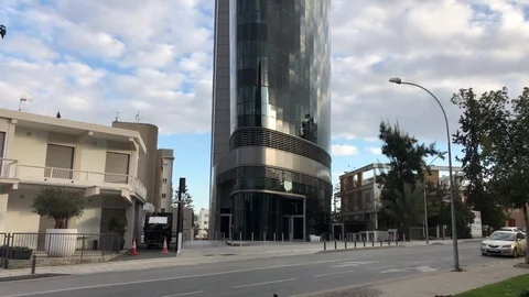Tilt Shot of Skyscraper Against Cloudy Sky. Wargaming Building Stock Footage 101106502