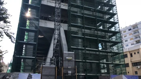 Tilt Shot of Skyscraper Construction Site in Nicosia Stock Footage 100981733