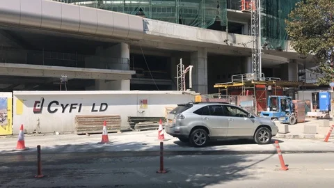 Tilt Shot of Skyscraper Construction Site in Urban European City Stock Footage 103099387