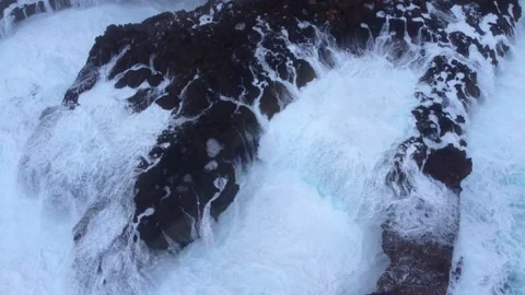 Tilt Shot: Storm at cliffs of Devils Tear (Bali) Stock Footage 200476416