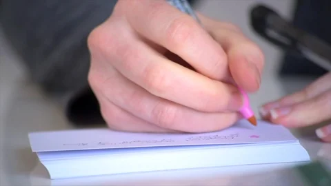 Tilt Shot of a Student Making Flash Cards Stock Footage 90202718