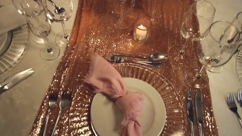 Tilt shot of table with place settings and table arrangement Stock Footage 160830241
