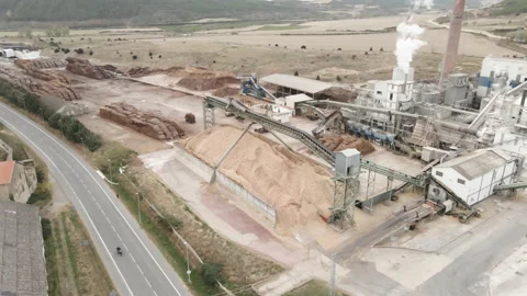 Tilt up shot of wood processing plant. Huge factory and industry concept Stock Footage 221546735