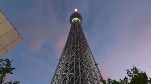 Tilt up Skytree at sunset Stock Footage 314222842