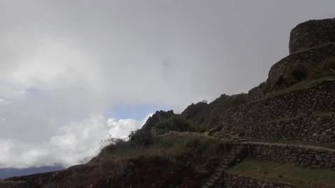 Tilt. Stone structure on Inca trail to Machu Picchu. Cusco, Peru Stock Footage 130459752