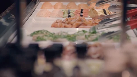Tilt Sushi Displayed Stock Footage 96289459