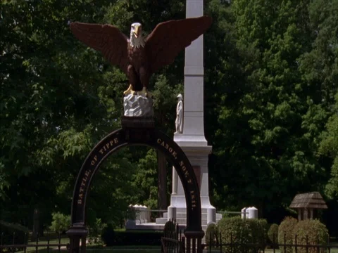Tilt up, then down MS of Battle of Tippecanoe Monument Stock Footage 86750993