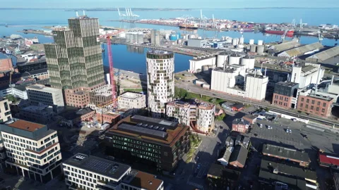 Tilt up view of aarhus denmark skyline Stock Footage 287379523