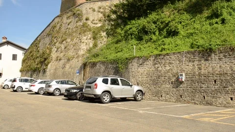 Tilt up View on the Castle of Serralunga d'Alba, Langhe, Cuneo, Piedmont, Italy. Stock Footage 92200381