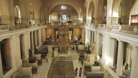 Tilt up view of the interior of the egyptian museum in cairo Stock Footage 72938201