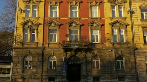 Tilt view of an old building seen in sunlight, Zagreb, Croatia Stock Footage 60831377
