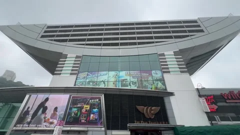 Tilt View of the Peak Tower Sky terrace on a cloudy foggy day Stock Footage 273190066