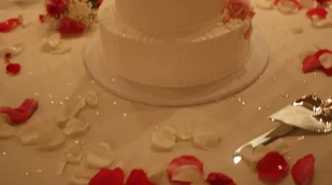Tilt Up White Wedding Cake with S on Top Stock-Footage 11879604