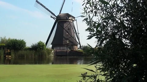 Tilt to the windmill in Kinderdijk  Video stock 150316596