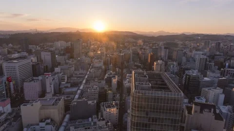 TiltDown Sendai City Night View Timelapse, High Angle Overview, Sunset, Japan Stock Footage 334558939