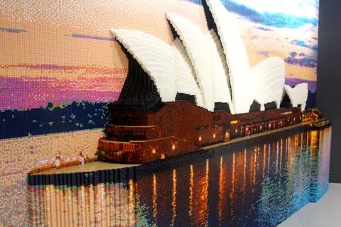 Tilted and front angle of the Lego design of the Opera House Stock Photos