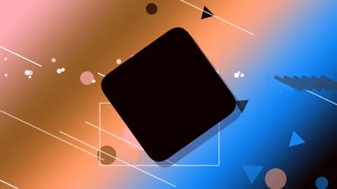 A tilted black rounded square sits over a glowing orange-and-blue geometric.. Stock Illustration