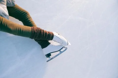 Tilted blue version, ice skates with reflection Stock Photos
