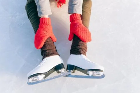 Tilted blue version, ice skates with reflection Stock Photos