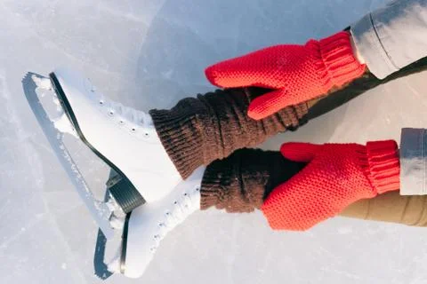 Tilted blue version, ice skates with reflection Stock Photos
