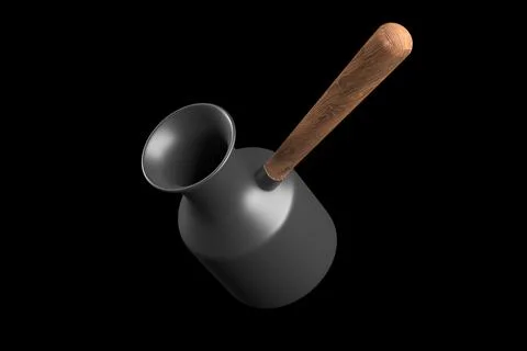 Tilted coffee turk isolate on black background 3d rendering Stock Illustration