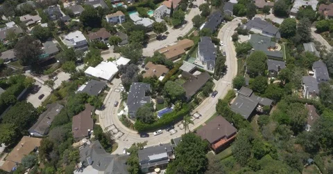 Tilted down aerial of Suburban Neighborhood in Los Angeles Stock Footage
