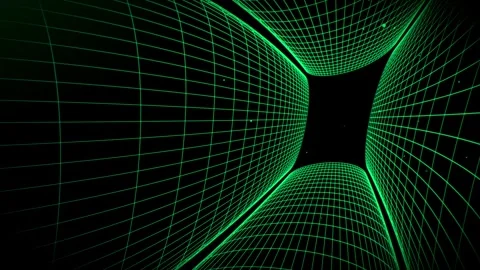 Tilted green rotating wireframe grid tunnel animation with glowing Stock Footage 252720974