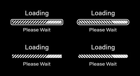Tilted lines loading please wait symbol set in black color for dark mode. Stock Illustration