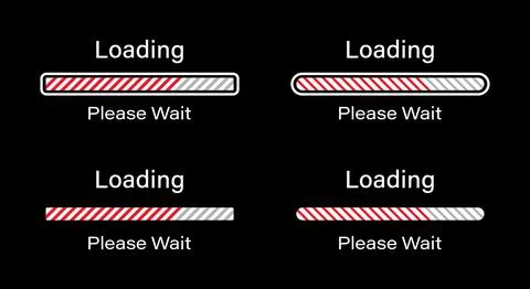 Tilted lines loading please wait symbol set in red color for dark mode. Stock Illustration