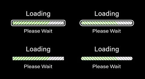 Tilted lines loading please wait symbol set in green color for dark mode. Stock Illustration