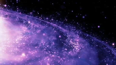 Tilted spiral galaxy drifting across black background with glowing purple 库存影片 334442975