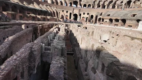 Tilted View of the Colosseum Underground Chambers Stock Footage 281296109