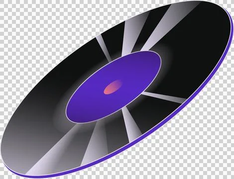 Tilting 3D render disc featuring purple hub, black ring, gray radial segments on Stock Illustration
