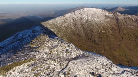 Tilting aerial view from the summit of Mount Snowdon, UK. Stock Footage 71272335