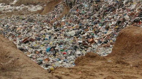 Tilting along garbage dump Stock Footage 74208546