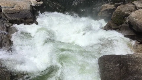 Tilting Camera over white water creek overlook in Yosemite Stock-Footage 90270597