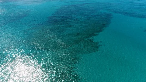 Tilting up from clear blue water, slowly revealing the edge of Diamond Video stock 109367899