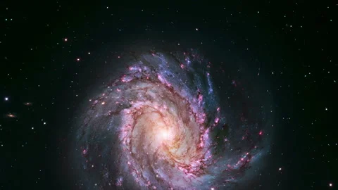 Tilting Up, Colorful galaxy in outer space with flashes of pink light Video stock 154435349