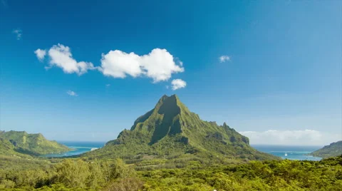 Tilting Down Over Belvedere Lookout on Moorea Island in French Polynesia Stock Footage 61011645