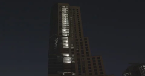 Tilting Down Skyscraper at Night Stock Footage 158202263