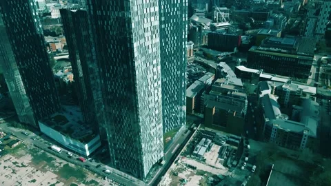 Tilting Drone Footage of Deansgate Square Skyscrapers, Manchester 1 動画素材 235000139