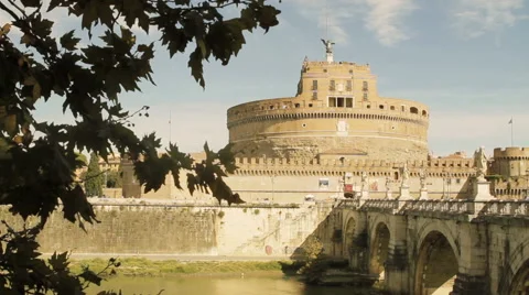 Tilting on Mausoleum of Hadrian Stock Footage 45759832