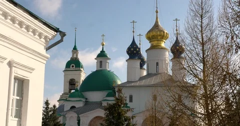 Tilting shot of Kremlin and Cathedral in the town of Rostov, Russia Stock Footage 87718745