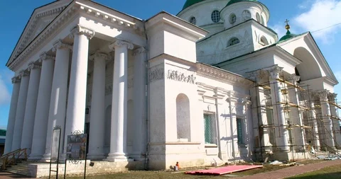 Tilting shot of Kremlin and Cathedral in the town of Rostov, Russia Stock Footage 88472272